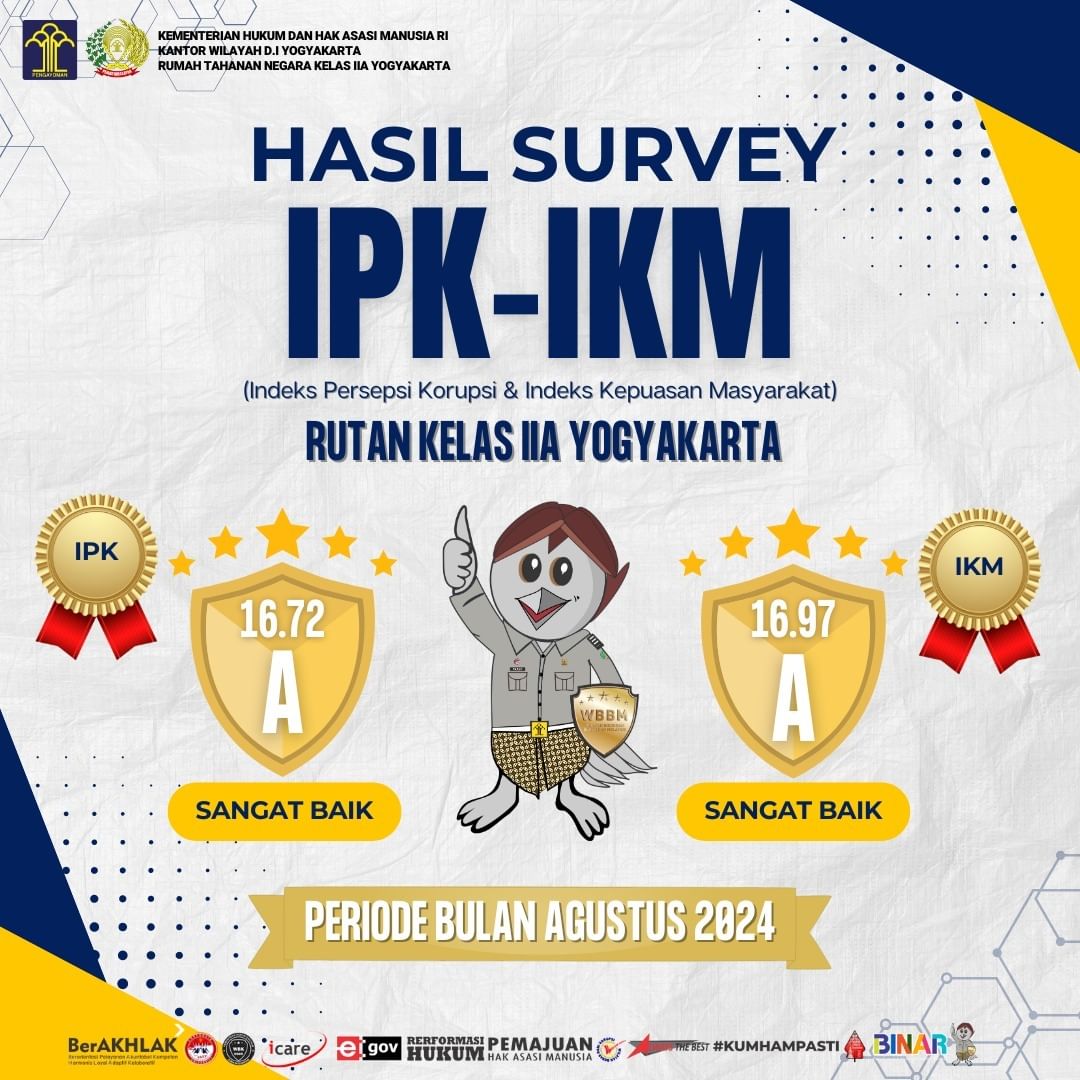 HASIL SURVEY IPK IKM RUTAN KELAS IIA YOGYAKARTA PERIODE BULAN AGUSTUS 2024 KumhamPastiRutanJogjaRutanJogjaGasPollPastiWBBMKemenkumhamRIDitjenPASKemenkumhamDIY