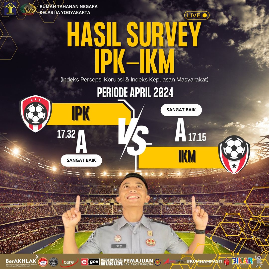 HASIL SURVEY IPK IKM RUTAN KELAS IIA YOGYAKARTA PERIODE BULAN APRIL 2024 KumhamPastiRutanJogjaRutanJogjaGasPollPastiWBBMKemenkumhamRIDitjenPASKemenkumhamDIY