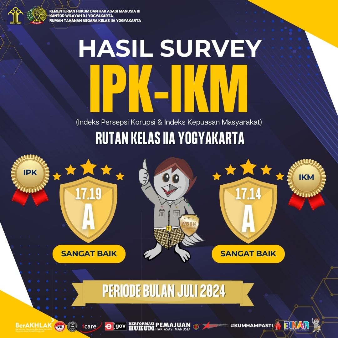 HASIL SURVEY IPK IKM RUTAN KELAS IIA YOGYAKARTA PERIODE BULAN JULI 2024 KumhamPastiRutanJogjaRutanJogjaGasPollPastiWBBMKemenkumhamRIDitjenPASKemenkumhamDIY